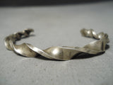 So Thick!! Hand Twisted Vintage Native American Navajo Authentic Sterling Silver Bracelet Old-Nativo Arts