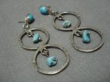 Exceptional Vintage Native American Navajo Turquoise Nugget Sterling Silver Earrings-Nativo Arts