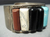 Thick Heavy Vintage Native American Navajo Carico Lake Turquoise Sterling Silver Inlay Bracelet-Nativo Arts