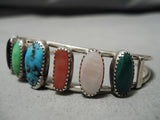 Incredible Rainbow Turquoise Vintage Native American Navajo Sterling Silver Bracelet Old-Nativo Arts