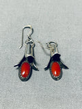 Fabulous Native American Navajo Coral Sterling Silver Blossom Dangle Earrings-Nativo Arts