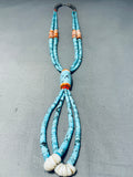Spectacular Viintage Native American Navajo Turquoise Coral Jacla Sterling Silver Necklace-Nativo Arts