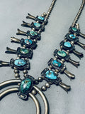 Womens Vintage Native American Navajo Spider Turquoise Sterling Silver Squash Blossom Necklace-Nativo Arts