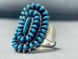 Fabulous Native American Navajo Sleeping Beauty Turquoise Cluster Sterling Silver Large Ring-Nativo Arts