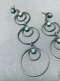 Dynamic Vintage Native American Navajo Blue Gem Turquoise Sterling Silver Dangle Earrings-Nativo Arts