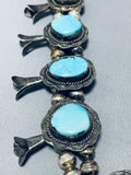 Ice Blue Turquoise Vintage Native American Navajo Sterling Silver Squash Blossom Necklace-Nativo Arts
