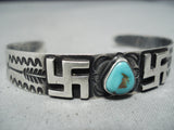 Early 1900's Vintage Native American Navajo Whirling Logs Turquoise Sterling Silver Bracelet-Nativo Arts
