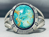 Mesmerizing Native American Navajo Signed Royston Turquoise Sterling Silver Huge Bracelet-Nativo Arts