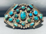 Late 1800's Early 1900's Vintage Native American Navajo Turquoise Coin Sterling Silver Bracelet-Nativo Arts