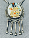 One Of The Most Detailed Vintage Native American Zuni Turquoise Kachina Sterling Silver Necklace-Nativo Arts
