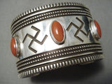 Important Whirling Logs Sterling Silver Native American Navajo Coral Bracelet-Nativo Arts