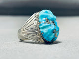 Authentic Vintage Native American Zuni Carved Turquoise Sterling Silver Ring-Nativo Arts