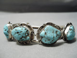 Rare Blue Warrior Turquoise Vintage Native American Navajo Sterling Silver Bracelet Old-Nativo Arts