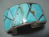Awesome Vintage Native American Navajo Inlay Turquoise Sterling Silver Shadowbox Bracelet Old-Nativo Arts