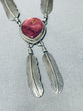 Intricate Longer Vintage Native American Navajo Leaf Sterling Silver Purple Shell Necklace-Nativo Arts