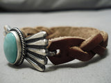 Very Rare Vintage Native American Navajo Sterling Silver Concho Leather Bracelet-Nativo Arts
