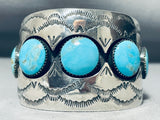 Heavy Wide Vintage Native American Navajo Earth Circle Turquoise Sterling Silver Bracelet-Nativo Arts