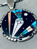 Extremely Unique Shooting Star Native American Navajo Turquoise Sterling Silver Space Necklace-Nativo Arts
