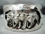 Wolfpack!! Detailed Native American Navajo Turquoise Sterling Silver Bracelet-Nativo Arts
