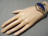 Superior Vintage Native American Navajo Lapis Inlay Sterling Silver Bracelet Cuff-Nativo Arts