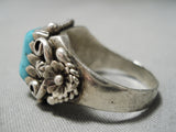 Tremendous Vintage Native American Navajo Blue Gem Turquoise Sterling Silver Ring Old-Nativo Arts