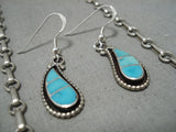 Amazing Vintage Native American Zuni Blue Gem Turquoise Sterling Silver Earrings Necklace-Nativo Arts