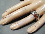 Dazzling Navajo Native American Coral Inlay Sterling Silver Ring-Nativo Arts
