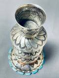 Completely Handmade Vintage Native American Navajo Candlestick Turquosie Sterling Silver Holder-Nativo Arts