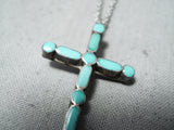 Wonderful Vintage Native American Navajo Turquoise Sterling Silver Cross Necklace Old-Nativo Arts
