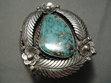One Of The Best Vintage Native American Navajo Royston Turquoise Sterling Silver Leaf Bracelet-Nativo Arts
