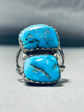 Chunky Double Turquoise Vintage Native American Navajo Sterling Silver Ring Old-Nativo Arts