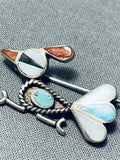 Whimsical Vintage Native American Zuni Turquoise Sterling Silver Roadrunner Pin-Nativo Arts
