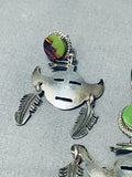 Eyecatching Native American Navajo Gaspeite Opal Sterling Silver Kachina Pendant And Earring Set-Nativo Arts