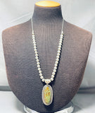 Fabulous Vintage Native American Navajo Green Turquoise Sterling Silver Necklace Signed-Nativo Arts