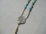 Amazing Blue Diamond Turquoise Native American Navajo Sterling Silver Rosary Christian Necklace-Nativo Arts