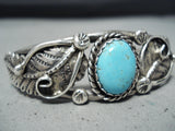 Fantastic Vintage Native American Navajo Blue Gem Turquoise Sterling Silver Bracelet Old-Nativo Arts