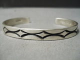 Important Deep Stamp Artist Vintage Native American Navajo Sterling Silver Bracelet Cuff-Nativo Arts