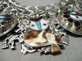 Wonderful Vintage Native American Navajo Zuni Turquoise Mexican Sterling Silver Charm Bracelet-Nativo Arts