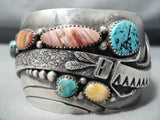 Kachina Yei Vintage Native American Navajo Turquoise Sterling Silver Swirl Bracelet-Nativo Arts