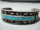 Heavy Animal Fetish Vintage Native American Navajo Turquoise Sterling Silver Bracelet-Nativo Arts