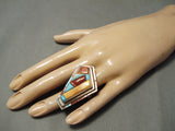 Native American Best Important Vintage Dave Tune Turquoise Inlay Sterling Silver Ring-Nativo Arts