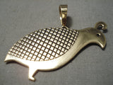 Rare Solid 14k Gold Vintage Navajo Quail Native American Pendant-Nativo Arts