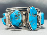 Astounding Vintage Native American Navajo Bisbee Turquoise Sterling Silver Bracelet Signed-Nativo Arts