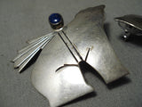Very Unique Vintage Native American Navajo Bears Sterling Silver Lapis Earrings-Nativo Arts