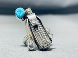 Whimsical Corncob Native American Navajo Morenci Turquoise Sterling Silver Corn Ring Signed-Nativo Arts
