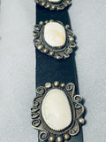 Very Rare White Buffalo Turquoise Vintage Native American Navajo Sterling Silver Concho Belt-Nativo Arts
