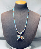 Quality Hand Tooled Vintage Native American Navajo Turquoise Sterling Silver Horse Necklace-Nativo Arts