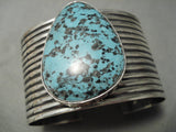 One Of The Biggest Vintage Native American Navajo Basalt Turquoise Sterling Silver Bracelet-Nativo Arts