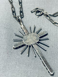 Celestial Vintage Native American Zuni Inlay Blue Gem Turquoise Sterling Silver Cross Necklace-Nativo Arts