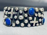 One Of The Best Vintage Native American Navajo Cross Lapis Sterling Silver Bracelet-Nativo Arts